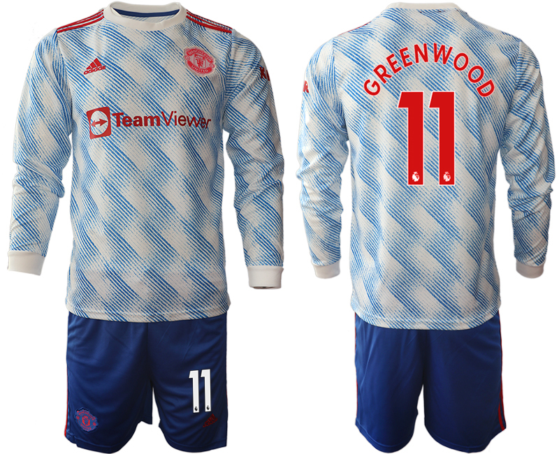 Men 2021-2022 Club Manchester united away blue Long Sleeve #11 Soccer Jersey